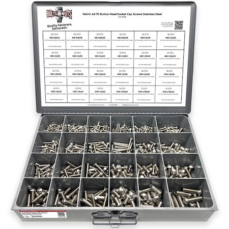 Boltsandnuts.Com Metric A2-70 Allen Button Head Socket Cap Screws Bolts Stainless Steel Assortment - 905 PCS Assortment Kit #159
